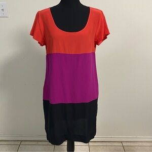 Abbeline Dress Womens Size Medium Orange Red Magenta Black 100% Silk Shift Dress
